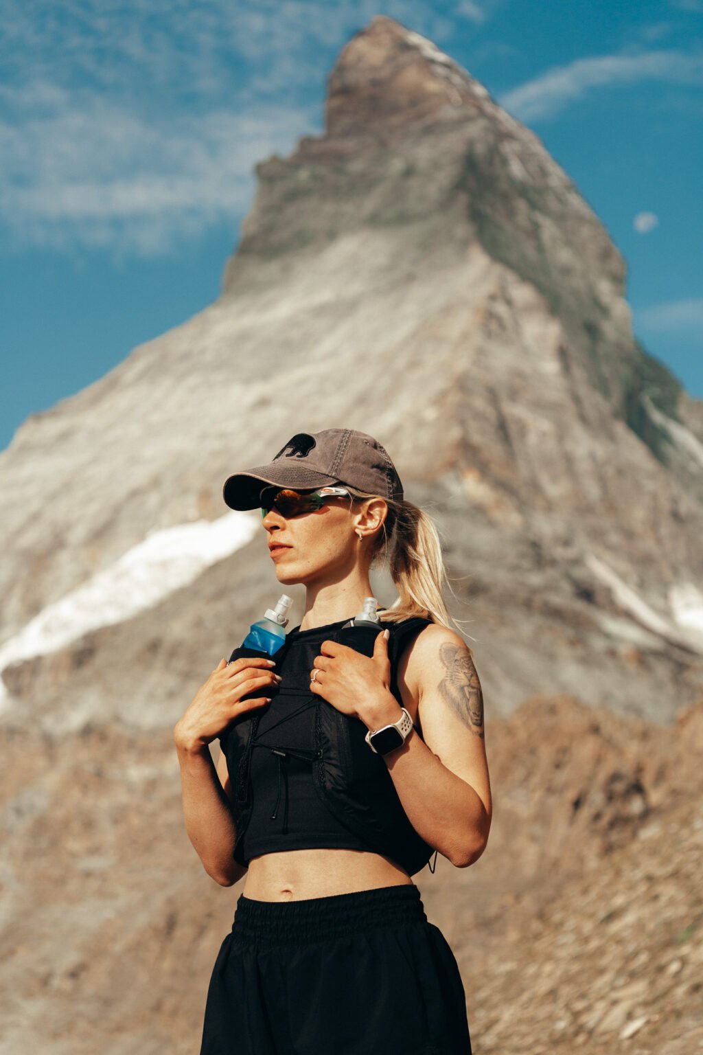 female Trail Runner with Matterhorn in the background